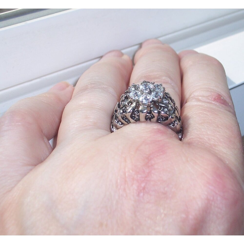Men's Cubic Zirconia Nugget Ring 7 Stone Cluster Stainless Steel High Polished - Picture 5 of 15